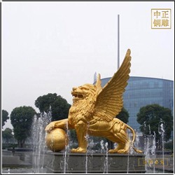 喷泉铜狮子图片